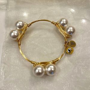 Bourbon and Bowties GOLD tone bracelet with chunky pearls! Panda charm DERBY!